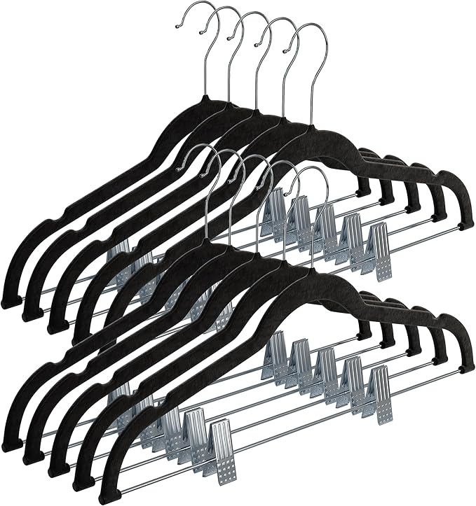 Lessden shop Ultra Thin Velvet Hangers with Clips Non Slip Space Saving