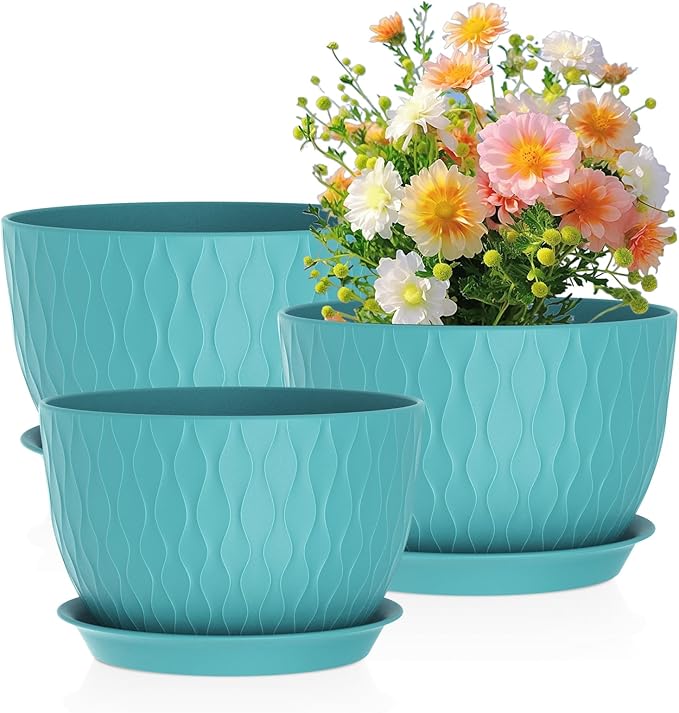 Lessden shop Large Water Ripple Plant Pots Set with Drainage